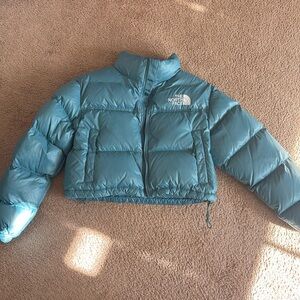 Women’s teal The North Face cropped puffer jacket (700) size M